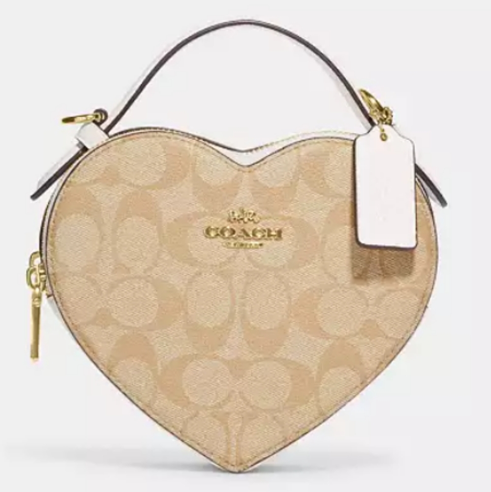 Coach Heart Crossbody In Signature Canvas - Light Brown/White